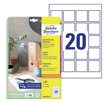 Etykiety do oznaczania usuwalne papierowe AVERY ZWECKFORM 45 x 45mm kol. biały 200 szt. [6252REV-10]