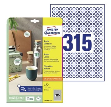Etykiety do oznaczania usuwalne papierowe AVERY ZWECKFORM Ø10mm kol. biały 7875 szt. okrągłe [L6019REV-25]