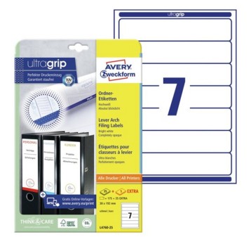 Etykiety do segregatora 50mm papierowe AVERY ZWECKFORM 38 x 192mm kol. biały 210 szt. [L4760-25]