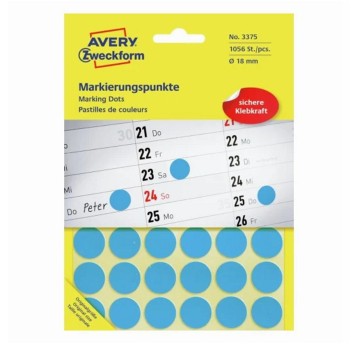 Etykiety kółka do zaznaczania papierowe AVERY ZWECKFORM Ø18mm kol. niebieski 1056 szt. [3375]