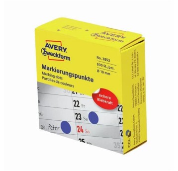 Etykiety kółka do zaznaczania w dyspenserze papierowe AVERY ZWECKFORM Ø10mm kol. niebieski 800 szt. [3853]