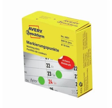 Etykiety kółka do zaznaczania w dyspenserze papierowe AVERY ZWECKFORM Ø10mm kol. zielony 800 szt. [3851]