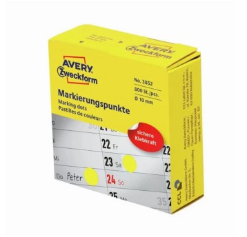 Etykiety kółka do zaznaczania w dyspenserze papierowe AVERY ZWECKFORM Ø10mm kol. żółty 800 szt. [3852]