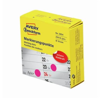 Etykiety kółka do zaznaczania w dyspenserze papierowe AVERY ZWECKFORM Ø19mm kol. różowy 250 szt. [3854]