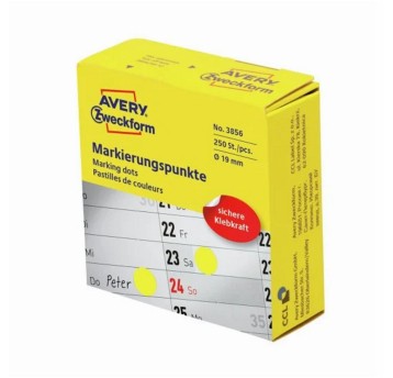 Etykiety kółka do zaznaczania w dyspenserze papierowe AVERY ZWECKFORM Ø19mm kol. żółty 250 szt. [3856]