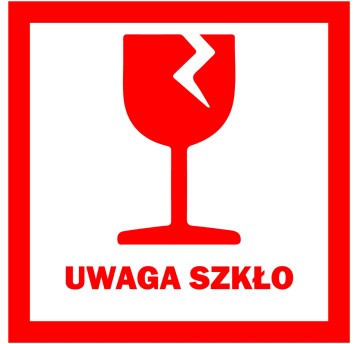 Etykiety logistyczne w rolce trwałe papierowe FLEXOLABELS 80 x 80mm kol. czerwono-biały 500 szt. Uwaga szkło [43013]