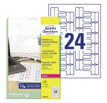 Etykiety ochronne i zabezpieczające do oznaczania kabli poliestrowe AVERY ZWECKFORM 60 x 40mm kol. biały 480 szt. [L7950-20]