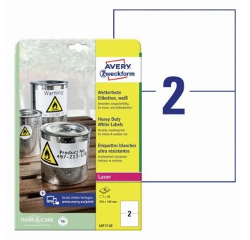 Etykiety ochronne i zabezpieczające HEAVY DUTY wodoodporne poliestrowe AVERY ZWECKFORM 210 x 148mm kol. biały 40 szt. [L4717-20]