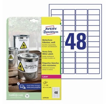 Etykiety ochronne i zabezpieczające HEAVY DUTY wodoodporne poliestrowe AVERY ZWECKFORM 45,7 x 21,2mm kol. biały 960 szt. [L4778-20]