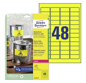Etykiety ochronne i zabezpieczające HEAVY DUTY wodoodporne poliestrowe AVERY ZWECKFORM 45,7 x 21,2mm kol. żółty 960 szt. [L6103-20]