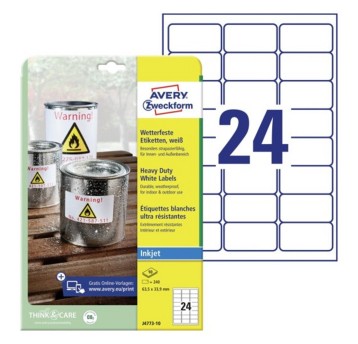 Etykiety ochronne i zabezpieczające HEAVY DUTY wodoodporne poliestrowe AVERY ZWECKFORM 63,5 x 33,9mm kol. biały 240 szt. [J4773-10]
