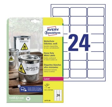 Etykiety ochronne i zabezpieczające HEAVY DUTY wodoodporne poliestrowe AVERY ZWECKFORM 63,5 x 33,9mm kol. biały 480 szt. [L4773-20]