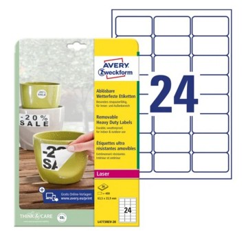 Etykiety ochronne i zabezpieczające HEAVY DUTY wodoodporne poliestrowe AVERY ZWECKFORM 63,5 x 33,9mm kol. biały 480 szt. usuwalne [L4773REV-20]