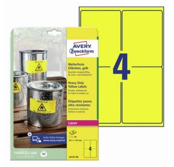 Etykiety ochronne i zabezpieczające HEAVY DUTY wodoodporne poliestrowe AVERY ZWECKFORM 99,1 x 139mm kol. żółty 80 szt. [L6127-20]