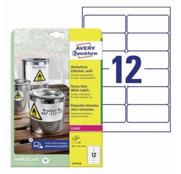 Etykiety ochronne i zabezpieczające HEAVY DUTY wodoodporne poliestrowe AVERY ZWECKFORM 99,1 x 42,3mm kol. biały 240 szt. [L4776-20]