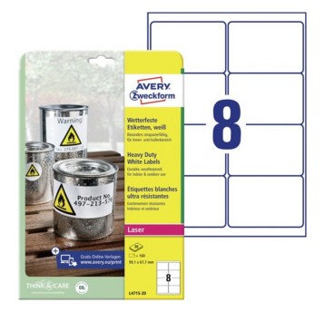Etykiety ochronne i zabezpieczające HEAVY DUTY wodoodporne poliestrowe AVERY ZWECKFORM 99,1 x 67,7mm kol. biały 160 szt. [L4715-20]
