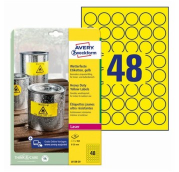 Etykiety ochronne i zabezpieczające HEAVY DUTY wodoodporne poliestrowe AVERY ZWECKFORM Ø30mm kol. żółty 960 szt. [L6128-20]