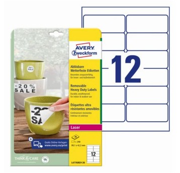 Etykiety ochronne i zabezpieczające HEAVY DUTY wodoodporne usuwalne poliestrowe AVERY ZWECKFORM 99,1 x 42,3mm kol. biały 240 szt. [L4776REV-20]