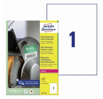 Etykiety ochronne i zabezpieczające ULTRA RESISTANT polietylenowe AVERY ZWECKFORM 210 x 297mm kol. biały 40 szt. [L7917-40]