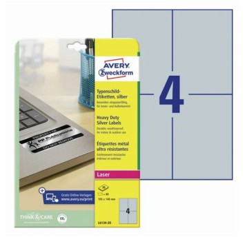 Etykiety ochronne i zabezpieczające znamionowe poliestrowe AVERY ZWECKFORM 105 x 148mm kol. srebrny 80 szt. [L6134-20]