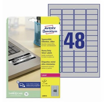 Etykiety ochronne i zabezpieczające znamionowe poliestrowe AVERY ZWECKFORM 45,7 x 21,2mm kol. srebrny 384 szt. [L6009-8]