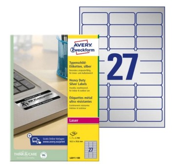 Etykiety ochronne i zabezpieczające znamionowe poliestrowe AVERY ZWECKFORM 63,5 x 29,6mm kol. srebrny 2700 szt. [L6011-100]