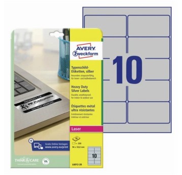 Etykiety ochronne i zabezpieczające znamionowe poliestrowe AVERY ZWECKFORM 96 x 50,8mm kol. srebrny 200 szt. [L6012-20]