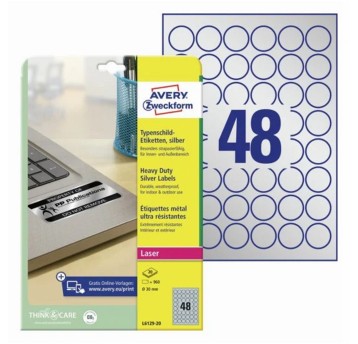Etykiety ochronne i zabezpieczające znamionowe poliestrowe AVERY ZWECKFORM Ø30mm kol. srebrny 960 szt. [L6129-20]