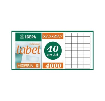 Etykiety papierowe IGEPA 52,5 x 29,7mm kol. biały 4000 szt. [EA-525X297 SB]