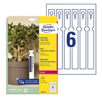 Etykiety pętelkowe do roślin foliowe AVERY ZWECKFORM 250 x 25mm kol. biały 60 szt. [T3008-10]