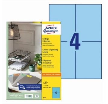 Etykiety trwałe papierowe AVERY ZWECKFORM 105 x 148mm kol. niebieski 400 szt. [3457]