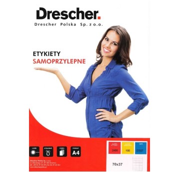 Etykiety uniwersalne papierowe DRESCHER 70 x 37mm kol. biały 2400 szt. [D7037]