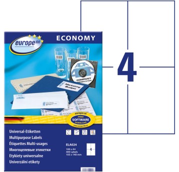 Etykiety uniwersalne papierowe ECONOMY EUROPE100 by Avery Zweckform 105 x 148mm kol. biały 400 szt. [ELA024]