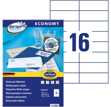 Etykiety uniwersalne papierowe ECONOMY EUROPE100 by Avery Zweckform 105 x 37mm kol. biały 1600 szt. [ELA019]