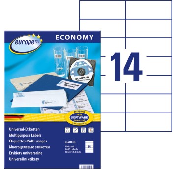 Etykiety uniwersalne papierowe ECONOMY EUROPE100 by Avery Zweckform 105 x 42,3mm kol. biały 1400 szt. [ELA038]