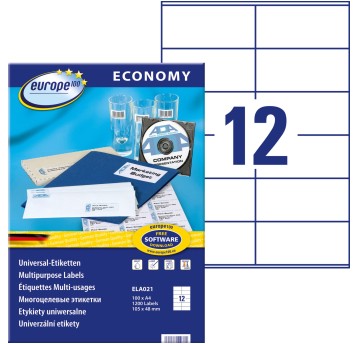 Etykiety uniwersalne papierowe ECONOMY EUROPE100 by Avery Zweckform 105 x 48mm kol. biały 1200 szt. [ELA021]