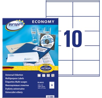 Etykiety uniwersalne papierowe ECONOMY EUROPE100 by Avery Zweckform 105 x 57mm kol. biały 1000 szt. [ELA022]