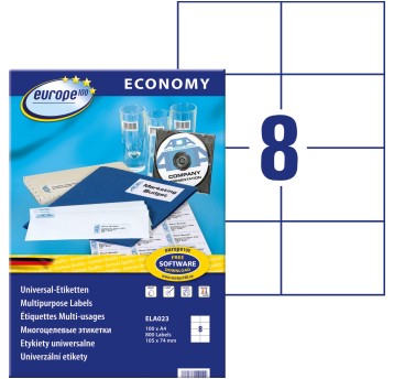 Etykiety uniwersalne papierowe ECONOMY EUROPE100 by Avery Zweckform 105 x 74mm kol. biały 800 szt. [ELA023]