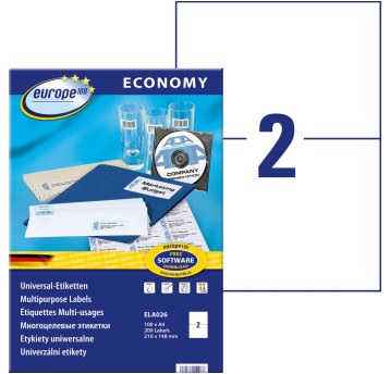 Etykiety uniwersalne papierowe ECONOMY EUROPE100 by Avery Zweckform 210 x 148,5mm kol. biały 200 szt. [ELA026]