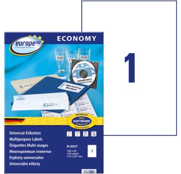 Etykiety uniwersalne papierowe ECONOMY EUROPE100 by Avery Zweckform 210 x 297mm kol. biały 100 szt. [ELA027]