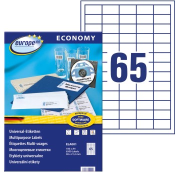Etykiety uniwersalne papierowe ECONOMY EUROPE100 by Avery Zweckform 38 x 21,2mm kol. biały 6500 szt. [ELA001]