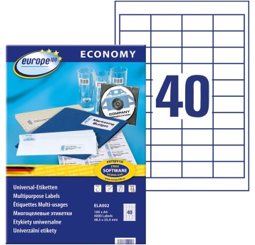 Etykiety uniwersalne papierowe ECONOMY EUROPE100 by Avery Zweckform 48,5 x 25,4mm kol. biały 4000 szt. [ELA002]