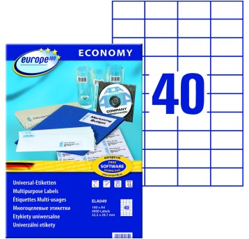 Etykiety uniwersalne papierowe ECONOMY EUROPE100 by Avery Zweckform 52,5 x 29,7mm kol. biały 4000 szt. [ELA049]