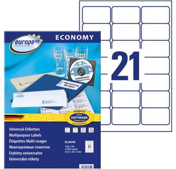 Etykiety uniwersalne papierowe ECONOMY EUROPE100 by Avery Zweckform 63,5 x 38,1mm kol. biały 2100 szt. [ELA040]
