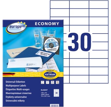Etykiety uniwersalne papierowe ECONOMY EUROPE100 by Avery Zweckform 70 x 29,7mm kol. biały 3000 szt. [ELA047]