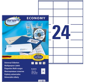 Etykiety uniwersalne papierowe ECONOMY EUROPE100 by Avery Zweckform 70 x 36mm kol. biały 2400 szt. [ELA010]