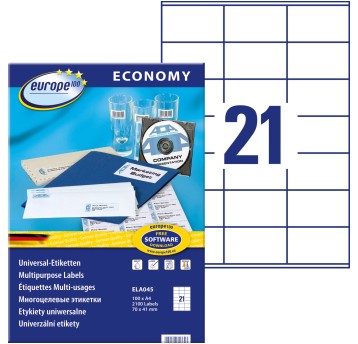 Etykiety uniwersalne papierowe ECONOMY EUROPE100 by Avery Zweckform 70 x 41mm kol. biały 2100 szt. [ELA045]