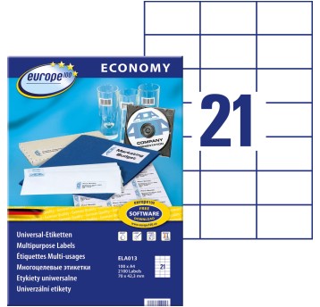 Etykiety uniwersalne papierowe ECONOMY EUROPE100 by Avery Zweckform 70 x 42,3mm kol. biały 2100 szt. [ELA013]