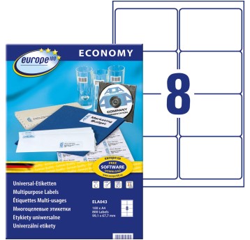 Etykiety uniwersalne papierowe ECONOMY EUROPE100 by Avery Zweckform 99,1 x 67,7mm kol. biały 800 szt. [ELA043]
