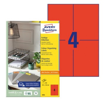 Etykiety uniwersalne trwałe papierowe AVERY ZWECKFORM 105 x 148mm kol. czerwony 400 szt. [3456]